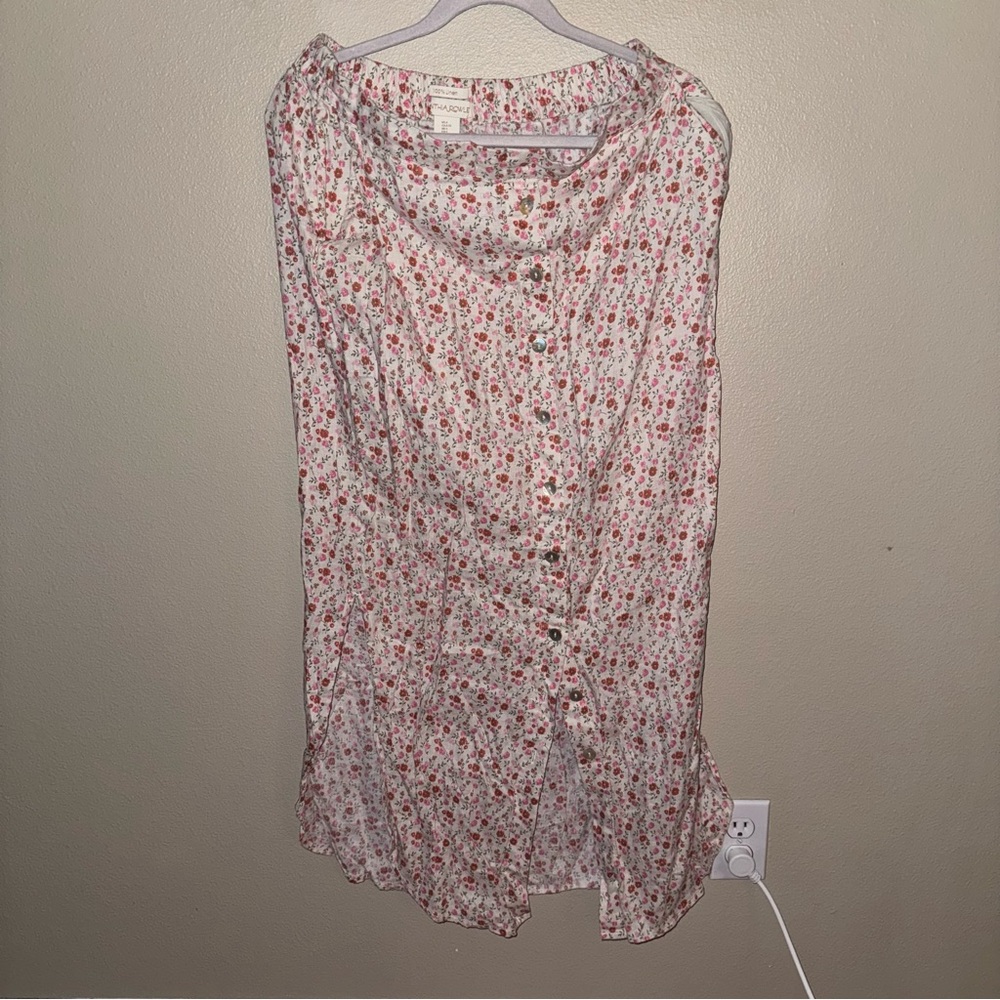 Linen Floral Maxi Button-Up Skirt